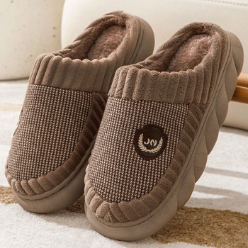 Unisex domáce papuče s hrubou podrážkou, plyšovou výstelkou a stielkou z umelej vlny – protišmyková PVC podrážka