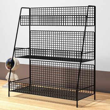 Raft de depozitare pentru birou, oțel carbon, 4 niveluri, design minimalist modern, montaj la birou, fără asamblare