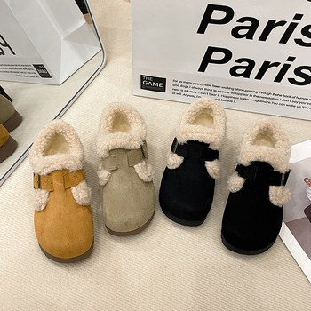 Pantofi dama din piele întoarsă, căptușeală din bumbac, talpă din cauciuc, vârf rotund, talpă joasă