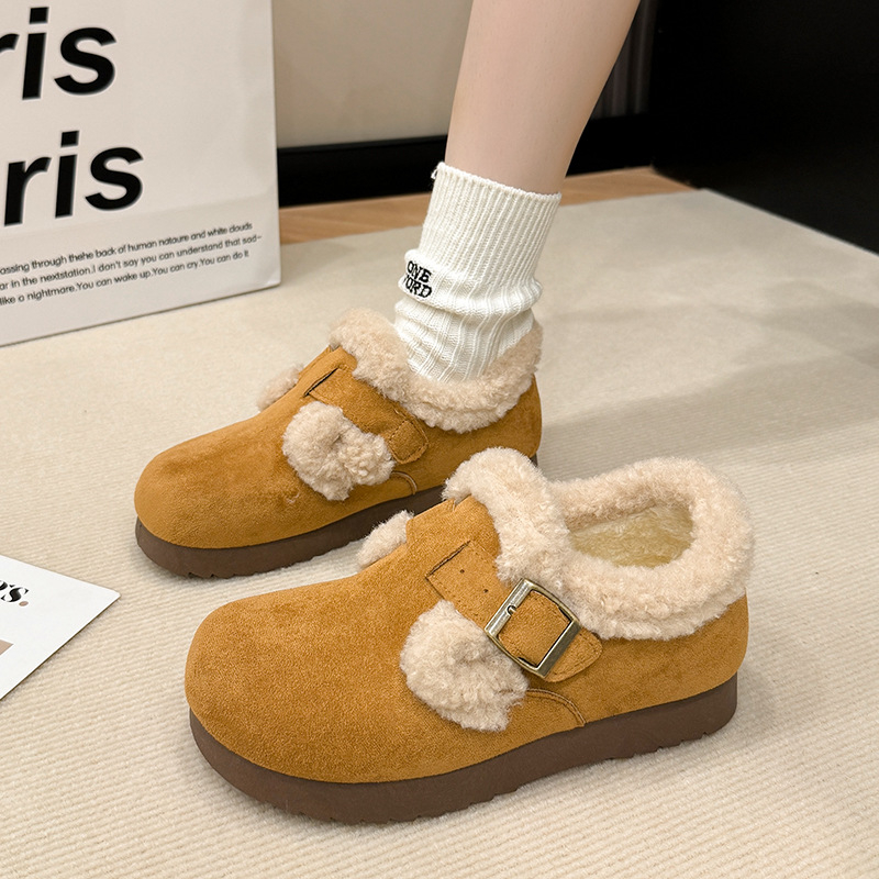 Pantofi dama din piele întoarsă, căptușeală din bumbac, talpă din cauciuc, vârf rotund, talpă joasă