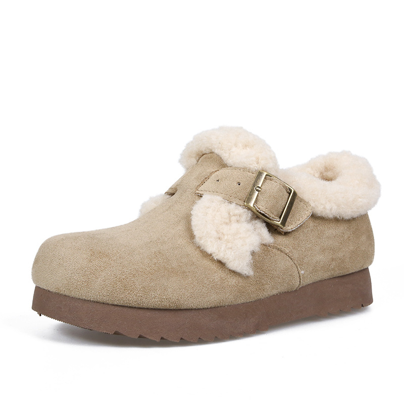 Pantofi dama din piele întoarsă, căptușeală din bumbac, talpă din cauciuc, vârf rotund, talpă joasă