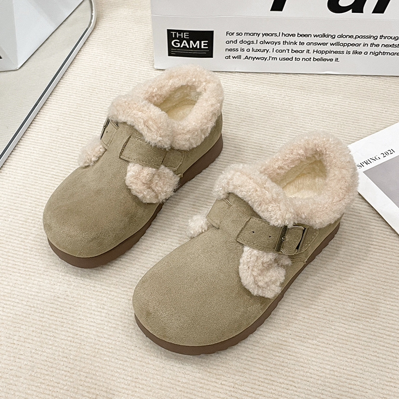 Pantofi dama din piele întoarsă, căptușeală din bumbac, talpă din cauciuc, vârf rotund, talpă joasă