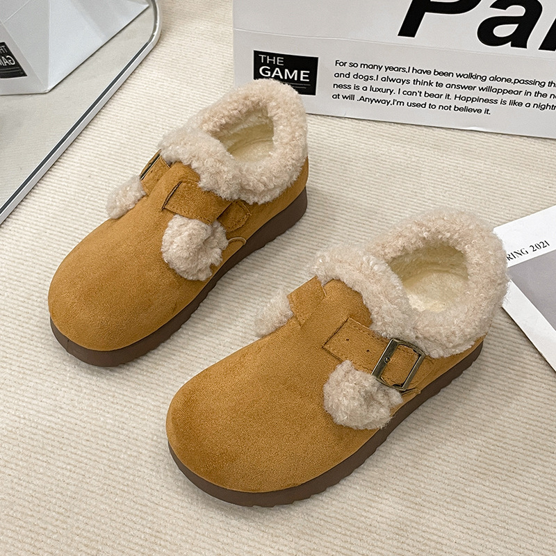 Pantofi dama din piele întoarsă, căptușeală din bumbac, talpă din cauciuc, vârf rotund, talpă joasă