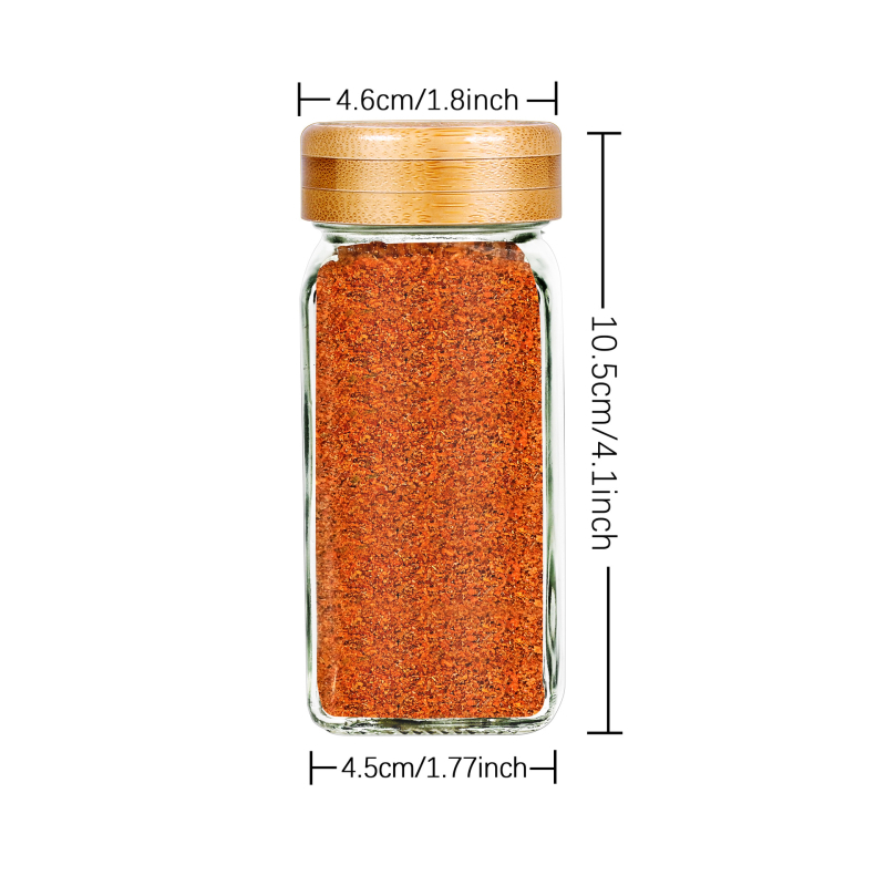 Set staklenih posuda za začine s kvadratnim i okruglim oblikom, poklopci od nehrđajućeg čelika, čvrsto zatvoreno za svježinu