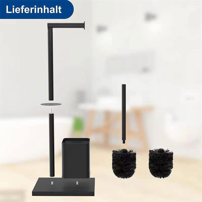 Suport de hârtie igienică pentru podea cu perie de toaletă, oțel inoxidabil, design pătrat, finisaj lucios, stil modern minimalist