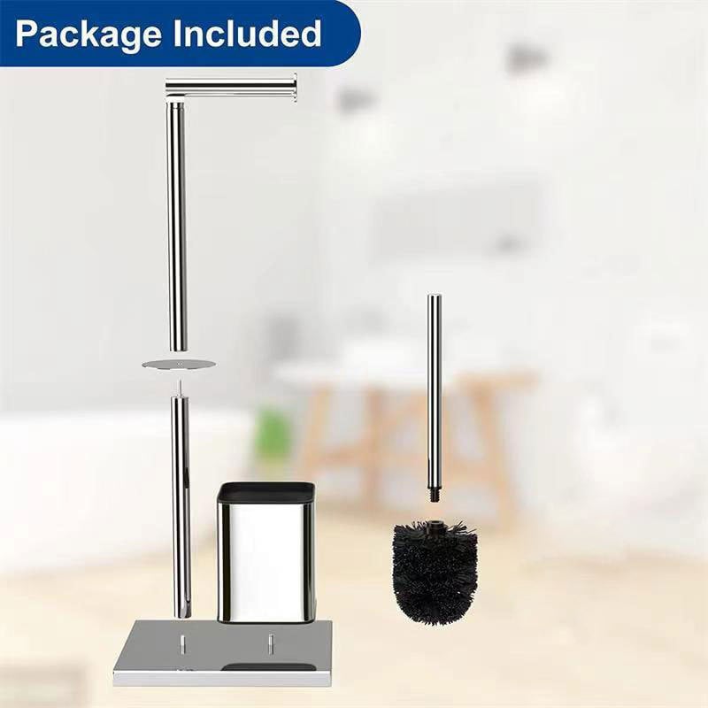Suport de hârtie igienică pentru podea cu perie de toaletă, oțel inoxidabil, design pătrat, finisaj lucios, stil modern minimalist