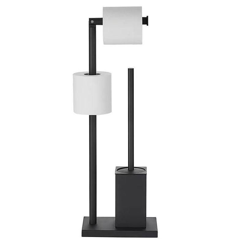 Suport de hârtie igienică pentru podea cu perie de toaletă, oțel inoxidabil, design pătrat, finisaj lucios, stil modern minimalist