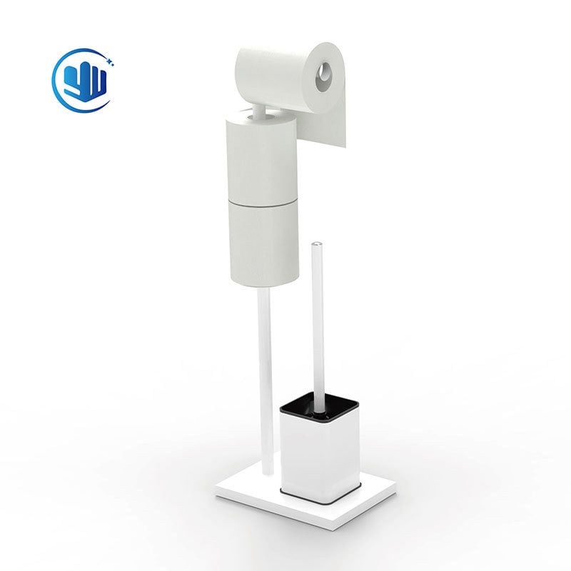 Suport de hârtie igienică pentru podea cu perie de toaletă, oțel inoxidabil, design pătrat, finisaj lucios, stil modern minimalist