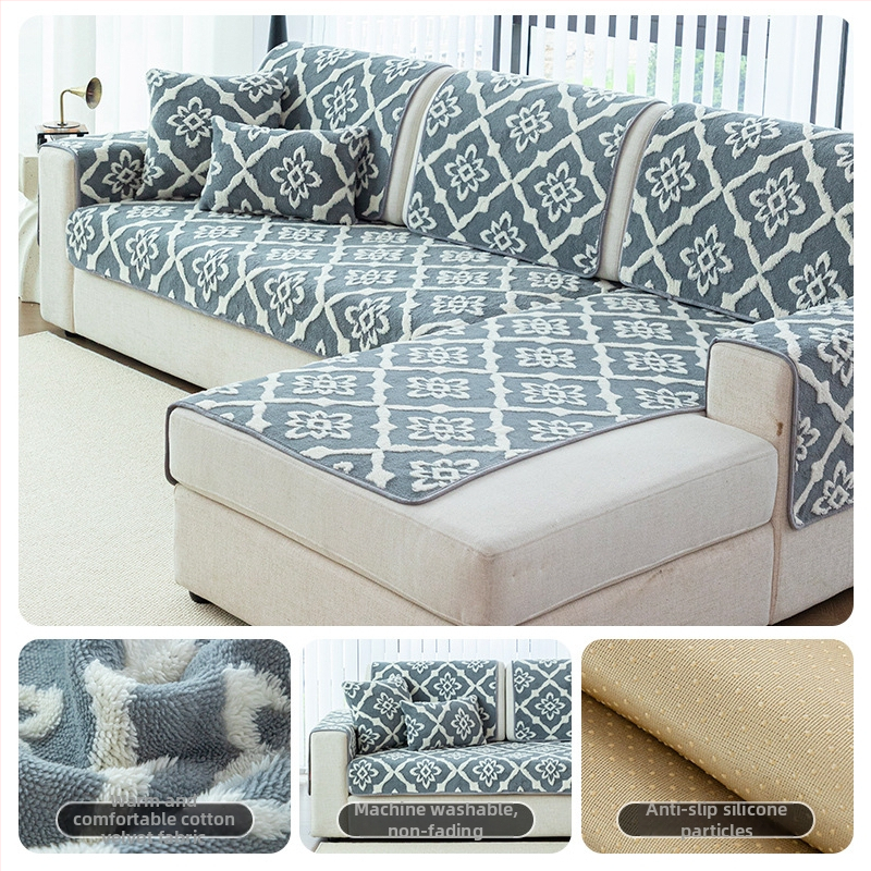 Trijų vietų sofų pagalvė - pūkuotas audinys, paprastas modernus stilius, audinio dizainas, dulkių dangtis