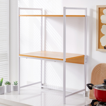 Stojanový kuchynský regál na mikrovlnnú rúru s držiakom na koreniny a fľaše oleja, soli a octu – moderný minimalistický štýl, podlaha stojací, bez montáže