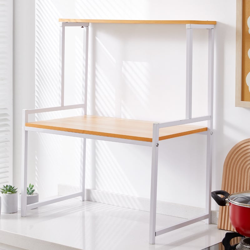 Stojanový kuchynský regál na mikrovlnnú rúru s držiakom na koreniny a fľaše oleja, soli a octu – moderný minimalistický štýl, podlaha stojací, bez montáže