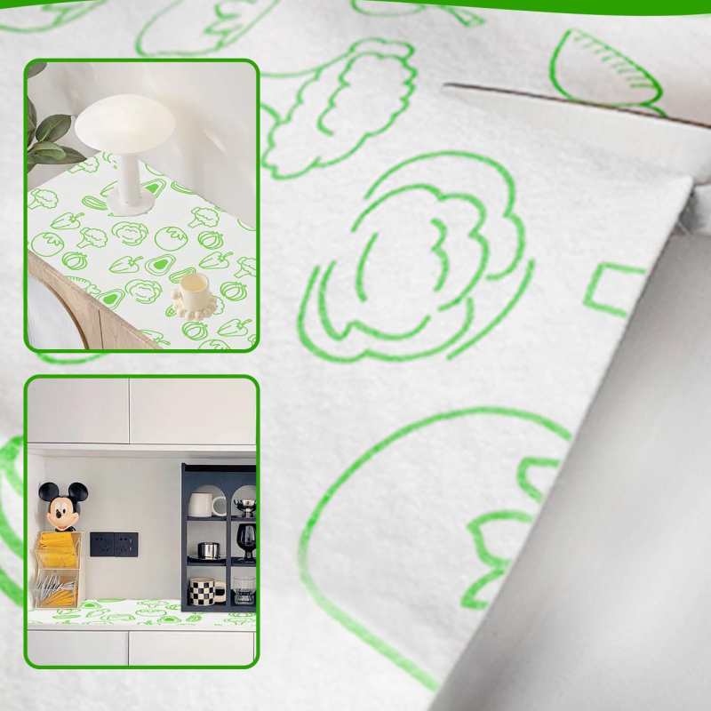 Libisemiskindel külmiku matt, veekindel ja õlile vastupidav, niiskuse- ja hallitusvastane; polüester, lillemustriga, ruudukujuline kuju