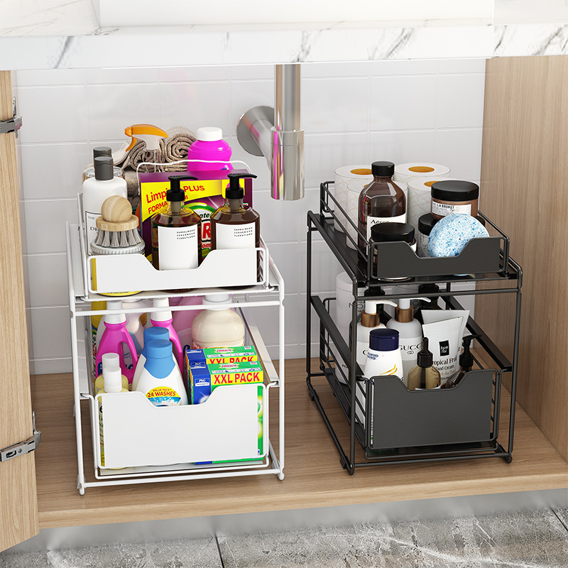 Vytiahniteľný regál pod drez kuchyne – skladací, odnímateľný, karbónová oceľ, moderný minimalistický štýl