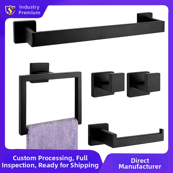 Päťdielny set z nerezovej ocele pre kúpeľňu, držiak na uteráky so štvorhrannou rúrou, s potlačou loga a možnosťou personalizácie