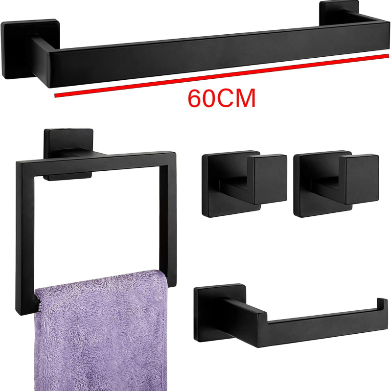 Päťdielny set z nerezovej ocele pre kúpeľňu, držiak na uteráky so štvorhrannou rúrou, s potlačou loga a možnosťou personalizácie