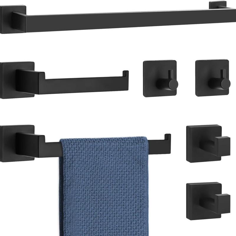 Päťdielny set z nerezovej ocele pre kúpeľňu, držiak na uteráky so štvorhrannou rúrou, s potlačou loga a možnosťou personalizácie