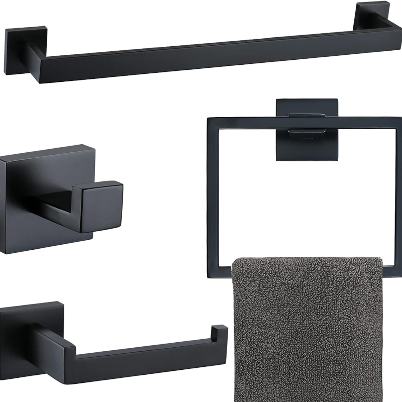 Päťdielny set z nerezovej ocele pre kúpeľňu, držiak na uteráky so štvorhrannou rúrou, s potlačou loga a možnosťou personalizácie