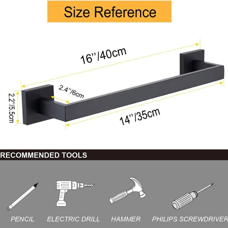 Päťdielny set z nerezovej ocele pre kúpeľňu, držiak na uteráky so štvorhrannou rúrou, s potlačou loga a možnosťou personalizácie