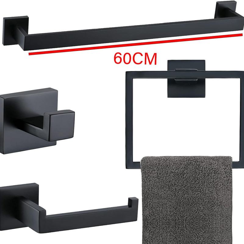 Päťdielny set z nerezovej ocele pre kúpeľňu, držiak na uteráky so štvorhrannou rúrou, s potlačou loga a možnosťou personalizácie