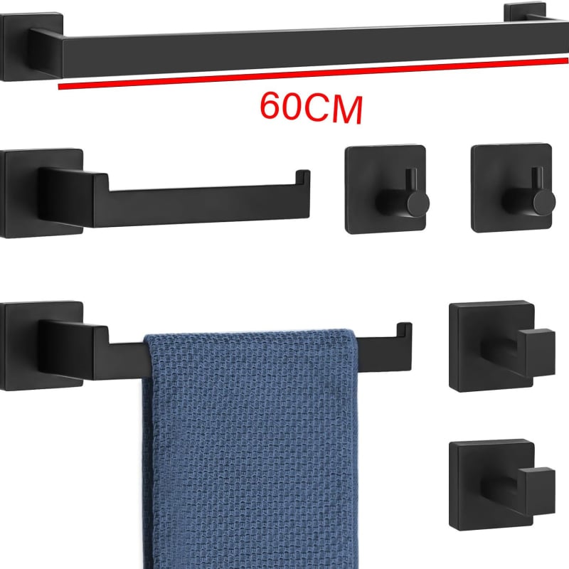 Päťdielny set z nerezovej ocele pre kúpeľňu, držiak na uteráky so štvorhrannou rúrou, s potlačou loga a možnosťou personalizácie