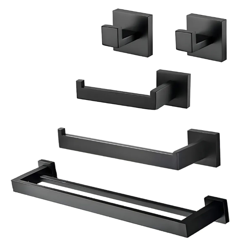 Päťdielny set z nerezovej ocele pre kúpeľňu, držiak na uteráky so štvorhrannou rúrou, s potlačou loga a možnosťou personalizácie