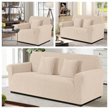 Povlaky na sedačku – elastický Jacquard, všetky ročné obdobia, egyptská dlhá bavlna, ťažká hmotnosť, štvorprvkový set