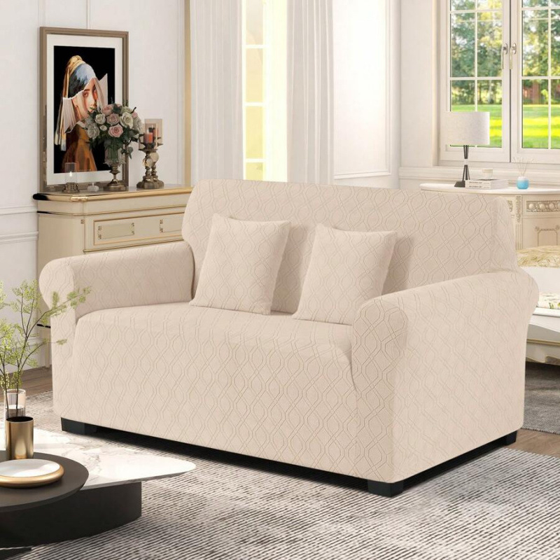 Чохли за диван – еластичен жакард, всесезонни, египетски дълъг памук, тежък клас, четиричленен комплект