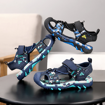 Detské športové sandále s Velcro zapínaním, vrchná časť z umelej kože– sieťovina, protišmyková podrážka z gumy MD, pre chlapcov 4–16 rokov