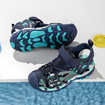 Detské športové sandále s Velcro zapínaním, vrchná časť z umelej kože– sieťovina, protišmyková podrážka z gumy MD, pre chlapcov 4–16 rokov