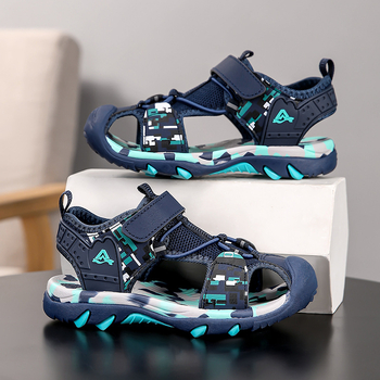 Detské športové sandále s Velcro zapínaním, vrchná časť z umelej kože– sieťovina, protišmyková podrážka z gumy MD, pre chlapcov 4–16 rokov