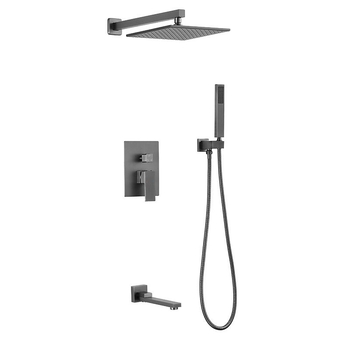 Skrytý sprchový set na stenu — meď; funkcie: postrek, masáž, dažďová sprcha; tvar štvorcový; štýl: moderný minimalistický; ovládanie: dvojitá rukoväť