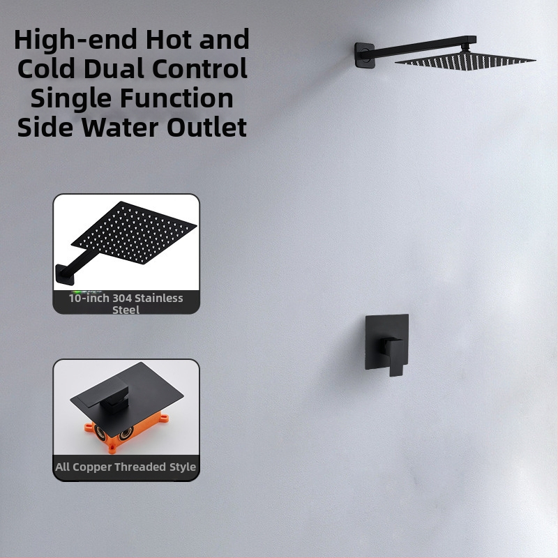 Skrytý sprchový set na stenu — meď; funkcie: postrek, masáž, dažďová sprcha; tvar štvorcový; štýl: moderný minimalistický; ovládanie: dvojitá rukoväť