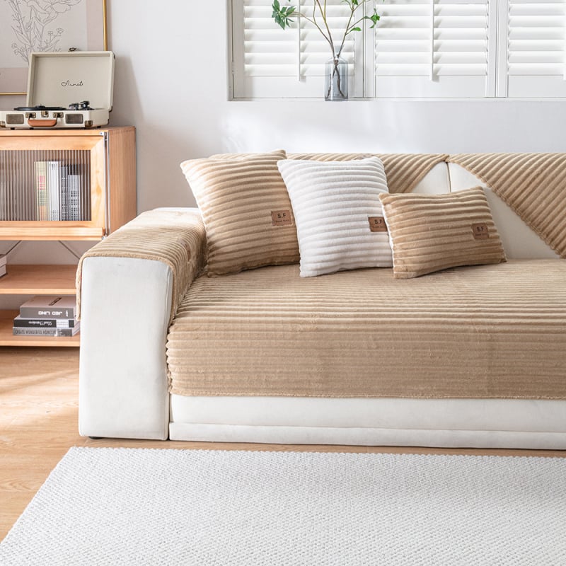 Potah na vankúš na sedačku – umelý králičí plyš, minimalistický štýl, jednofarebný vzor, univerzálne uchytenie, látkový model vankúša, dostupná personalizácia