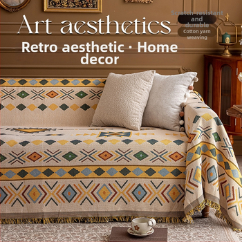 Poťah na sedačku v bohémskom štýle pre trojsedadový gauč, univerzálny na štyri ročné obdobia, kompletné prekrytie, abstraktný vzor, 100% Chenille