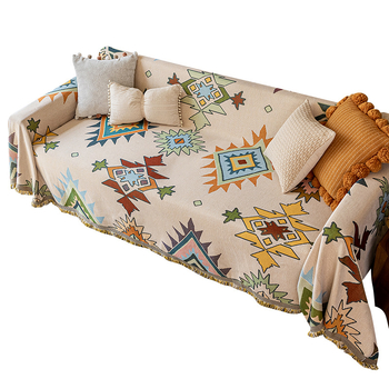 Poťah na sedačku v bohémskom štýle pre trojsedadový gauč, univerzálny na štyri ročné obdobia, kompletné prekrytie, abstraktný vzor, 100% Chenille