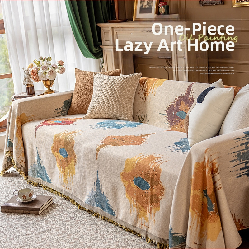 Poťah na sedačku v bohémskom štýle pre trojsedadový gauč, univerzálny na štyri ročné obdobia, kompletné prekrytie, abstraktný vzor, 100% Chenille