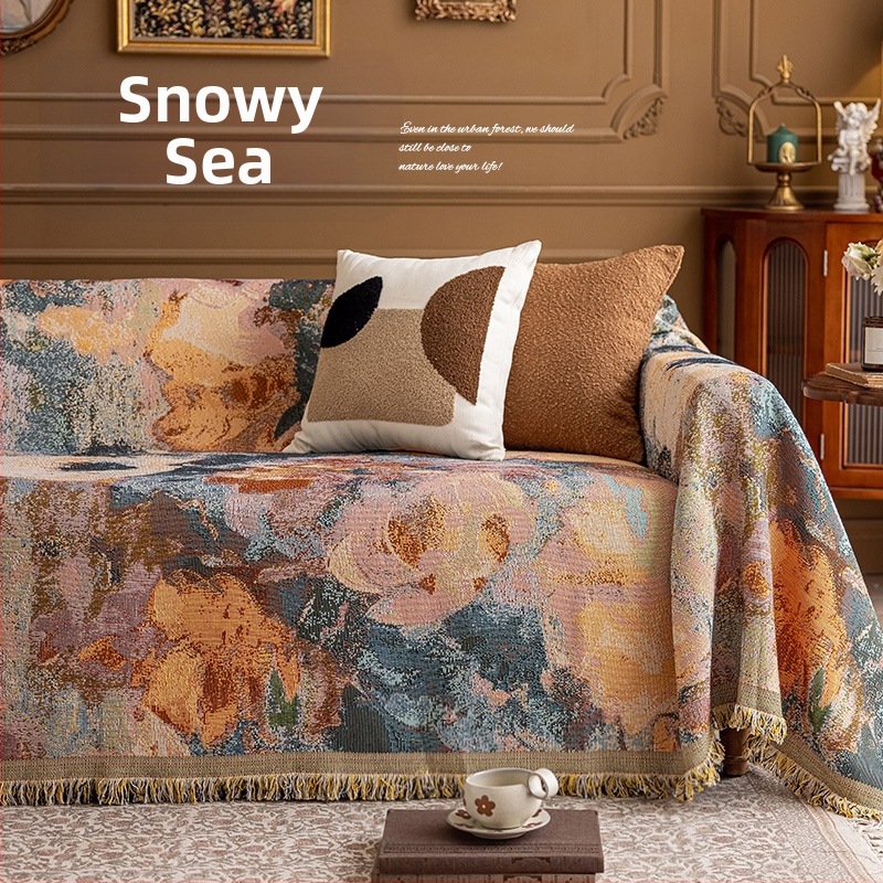 Poťah na sedačku v bohémskom štýle pre trojsedadový gauč, univerzálny na štyri ročné obdobia, kompletné prekrytie, abstraktný vzor, 100% Chenille