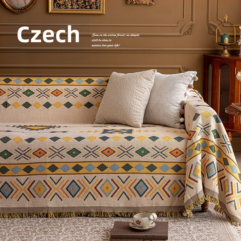 Poťah na sedačku v bohémskom štýle pre trojsedadový gauč, univerzálny na štyri ročné obdobia, kompletné prekrytie, abstraktný vzor, 100% Chenille