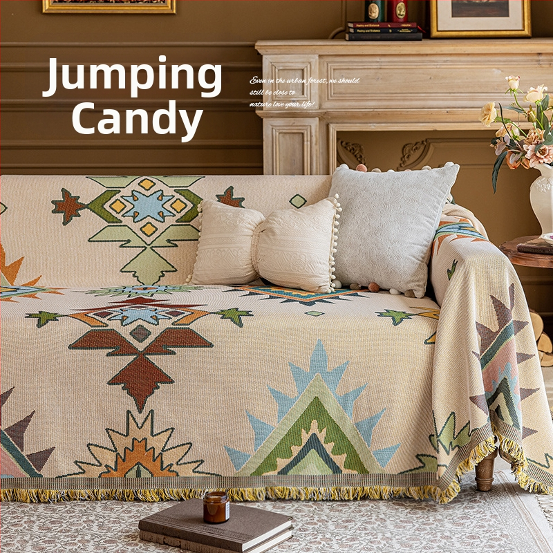 Poťah na sedačku v bohémskom štýle pre trojsedadový gauč, univerzálny na štyri ročné obdobia, kompletné prekrytie, abstraktný vzor, 100% Chenille