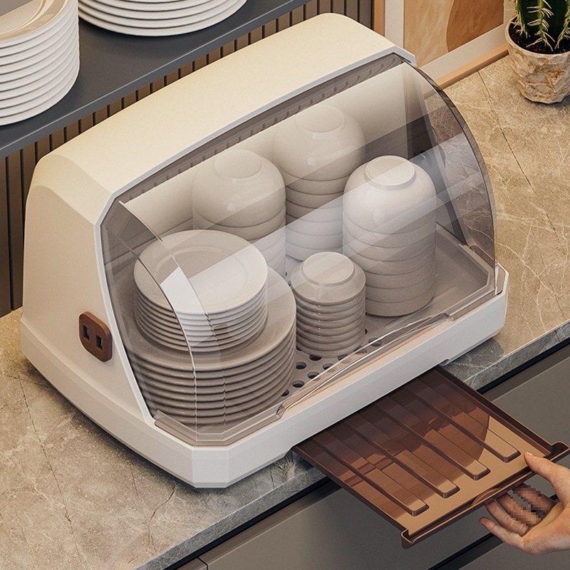 Box na skladovanie misiek a paličiek s vekom a odkvapkávacím stojanom na taniere – nástenný, plastový, bez inštalácie