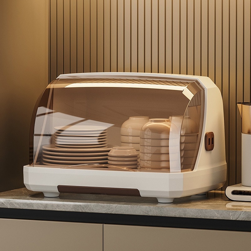 Box na skladovanie misiek a paličiek s vekom a odkvapkávacím stojanom na taniere – nástenný, plastový, bez inštalácie