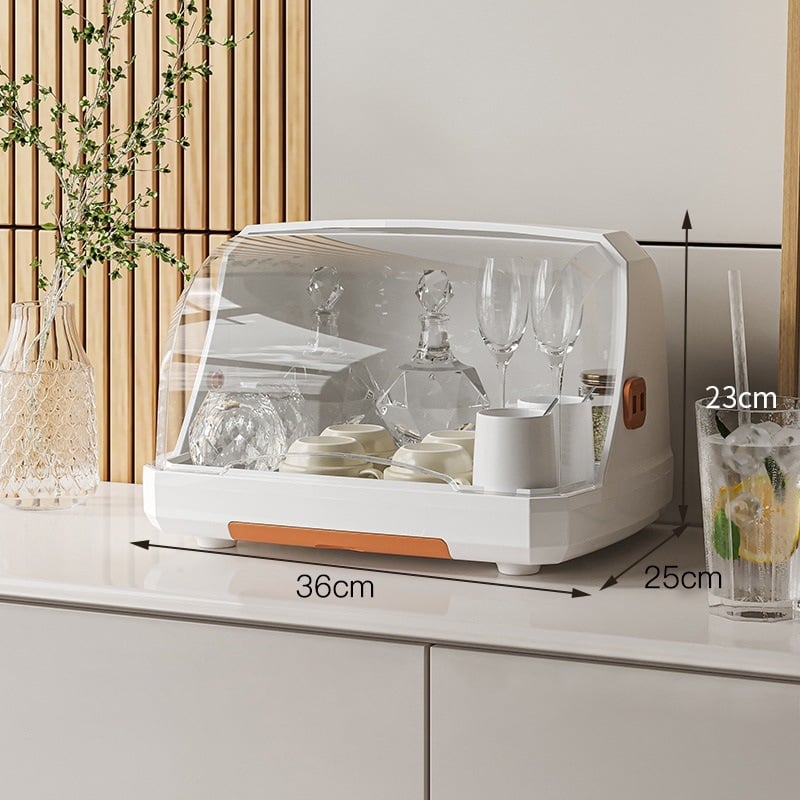 Box na skladovanie misiek a paličiek s vekom a odkvapkávacím stojanom na taniere – nástenný, plastový, bez inštalácie