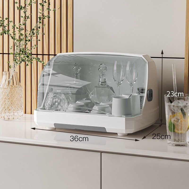 Box na skladovanie misiek a paličiek s vekom a odkvapkávacím stojanom na taniere – nástenný, plastový, bez inštalácie