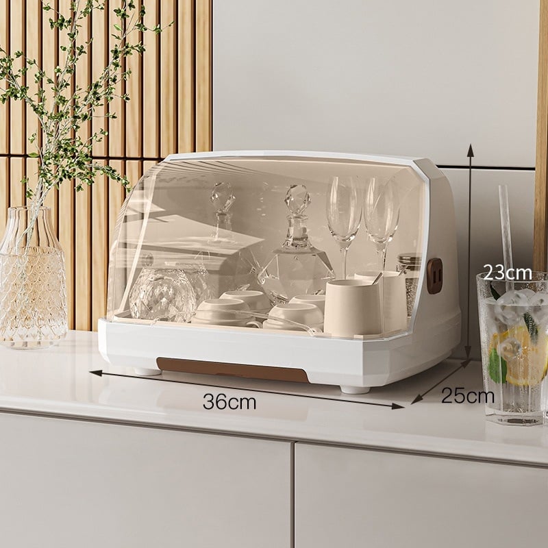 Box na skladovanie misiek a paličiek s vekom a odkvapkávacím stojanom na taniere – nástenný, plastový, bez inštalácie