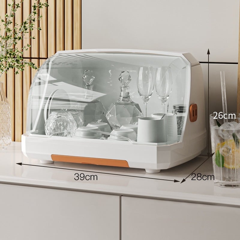 Box na skladovanie misiek a paličiek s vekom a odkvapkávacím stojanom na taniere – nástenný, plastový, bez inštalácie