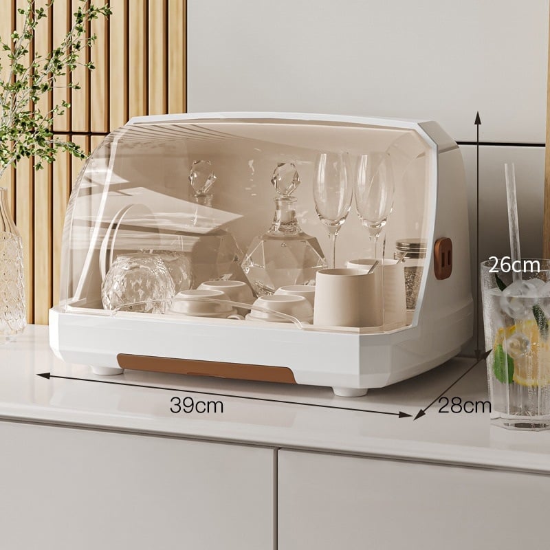 Box na skladovanie misiek a paličiek s vekom a odkvapkávacím stojanom na taniere – nástenný, plastový, bez inštalácie