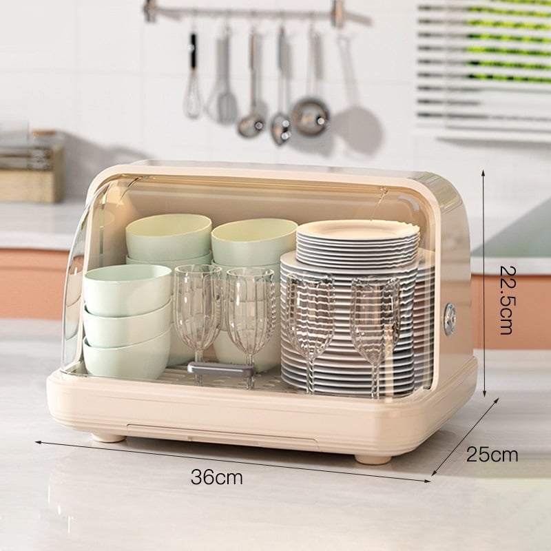 Box na skladovanie misiek a paličiek s vekom a odkvapkávacím stojanom na taniere – nástenný, plastový, bez inštalácie