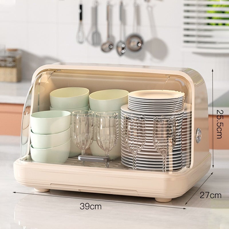 Box na skladovanie misiek a paličiek s vekom a odkvapkávacím stojanom na taniere – nástenný, plastový, bez inštalácie