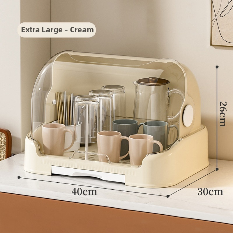 Box na skladovanie misiek a paličiek s vekom a odkvapkávacím stojanom na taniere – nástenný, plastový, bez inštalácie