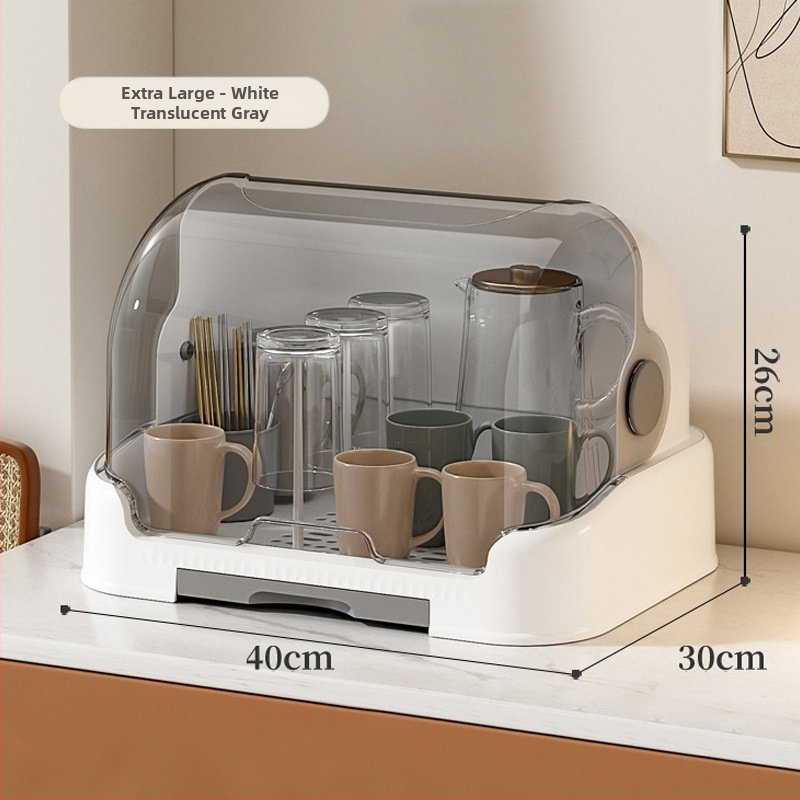 Box na skladovanie misiek a paličiek s vekom a odkvapkávacím stojanom na taniere – nástenný, plastový, bez inštalácie